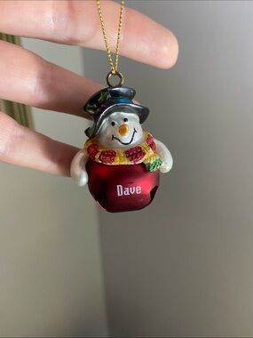 Personalized Red Snowman Bell Holiday Ornament - Dave